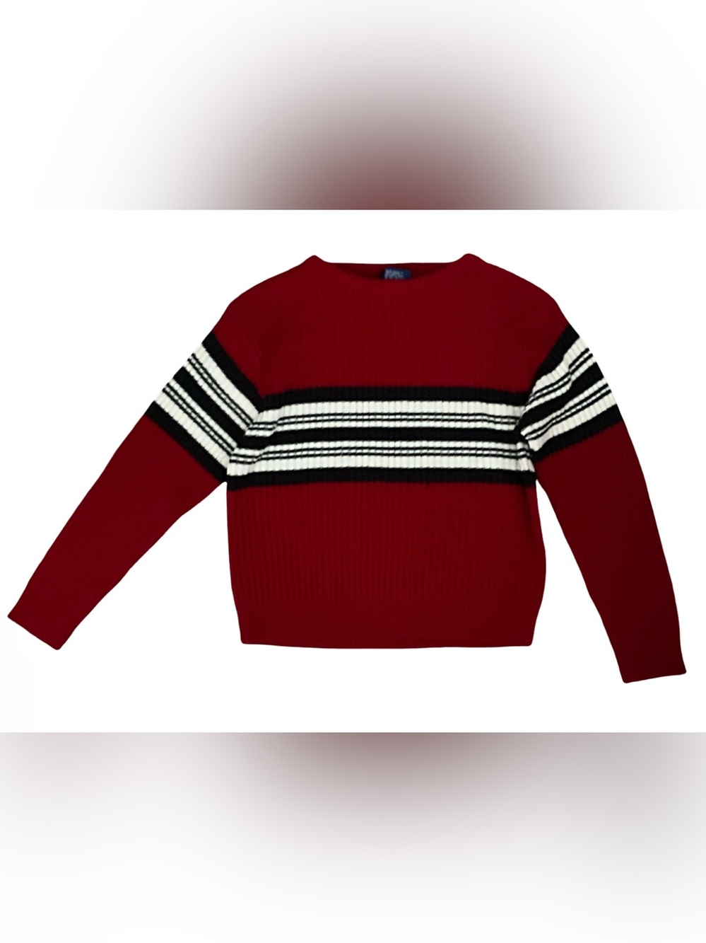 Charles Klein Girls Red Ribbed Striped Sweater Size 7 Crew Neck Long Sleeve
